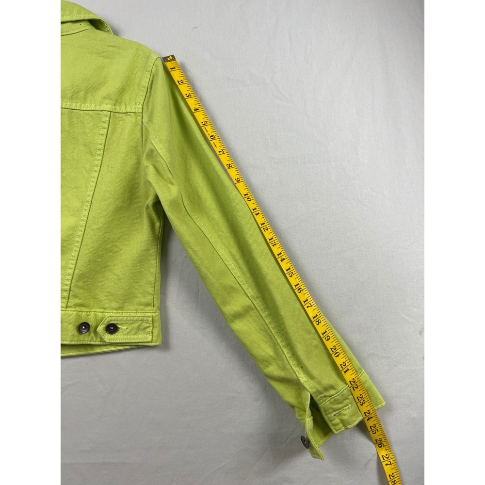 JCP Denim Trucker Jacket VTG Womens Medium Loden Lime Green New Cotton Cropped - Picture 7 of 10